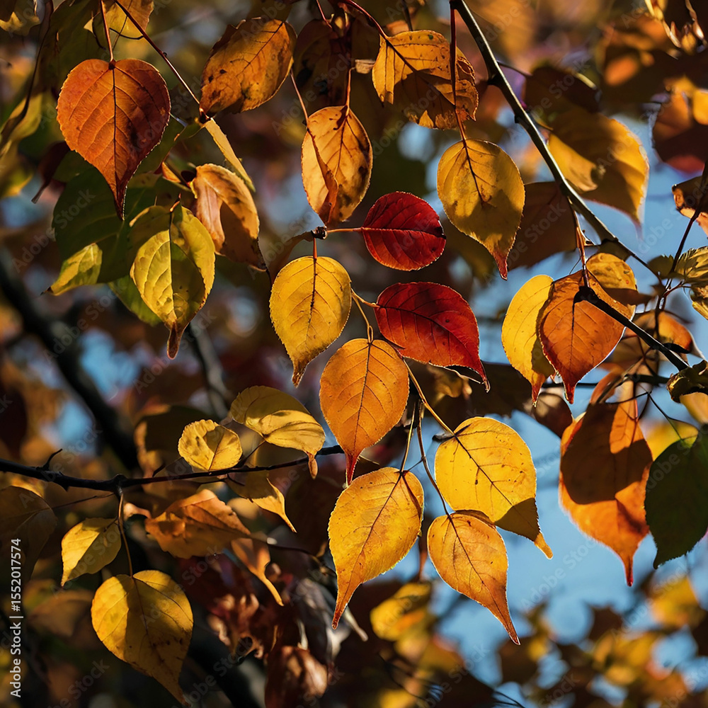 Fototapeta premium autumn leaves on blue sky Ai generated