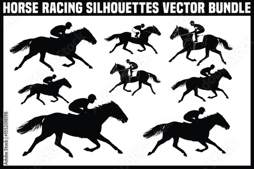 Horse Racing Silhouettes Vector Bundle
