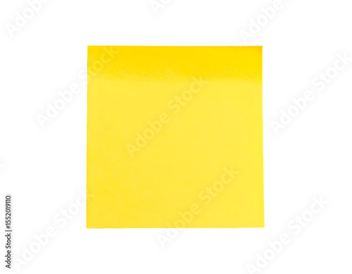Bright yellow square sticky note with a white border isolated on black background