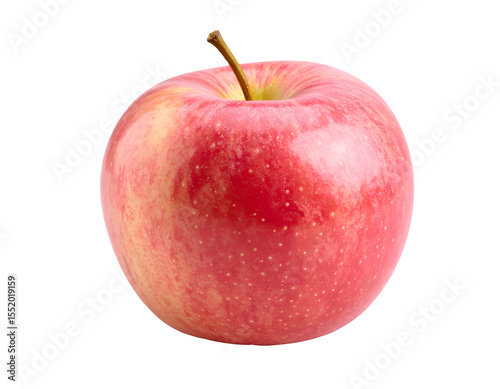 A single ripe red apple with a short stem against a black background