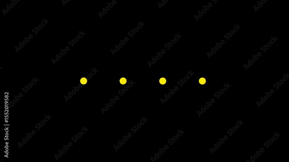 Animated 4 dots blinking loader. Simple yellow loading icon on black background. 4K video footage.