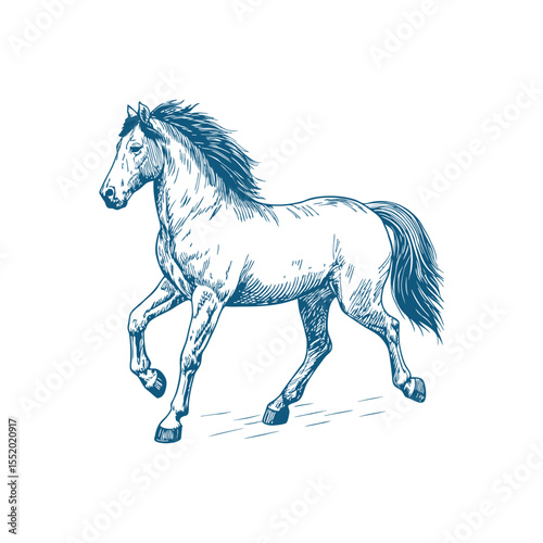 A sketch art of a horse running, showing the initial outline