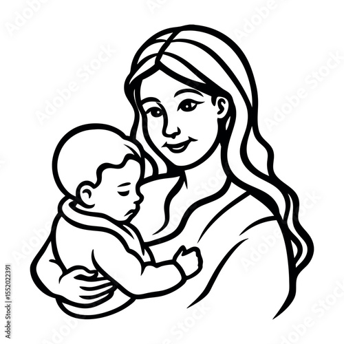 Mother's Love Tender Illustration of a Mother and Baby