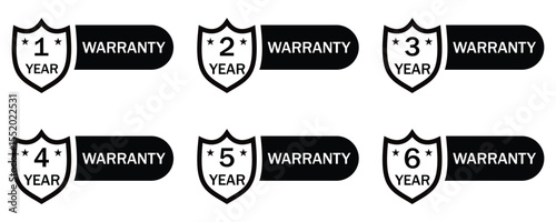 Warranty Badge Icon Set – 1 to 5 Years Shield Label Collection in Minimal Vector Style
