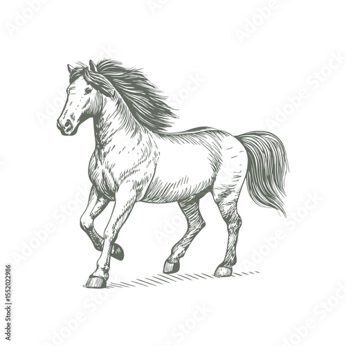 A sketch art of a horse running, showing the initial outline