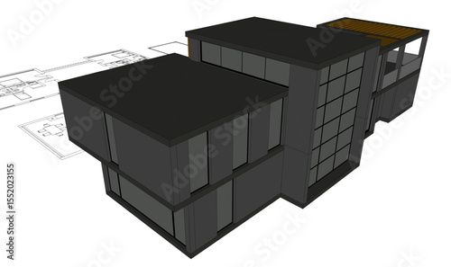 Modern house building sketch architectural 3d rendering