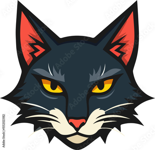 An icon of a very beautiful and unusual cat face with gray eyebrows and elegant yellow eyes.