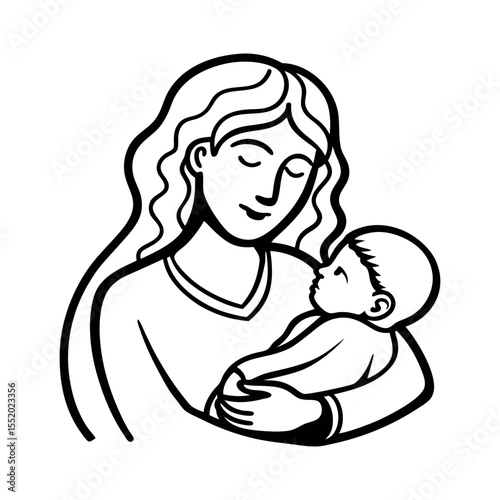 Mother's Love A Tender Line Art Illustration of a Mother and Child