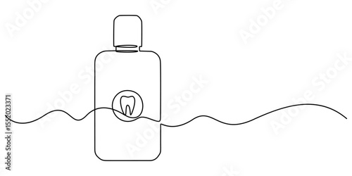 Mouthwash in one continuous line. One line drawing, minimalism. Vector illustration, mouthwash pro vector concept. mouthwash bottle, Dental care products, Dispenser Bottle with Liquid white background