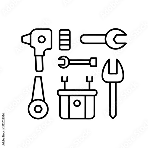  hardware tools line icon set