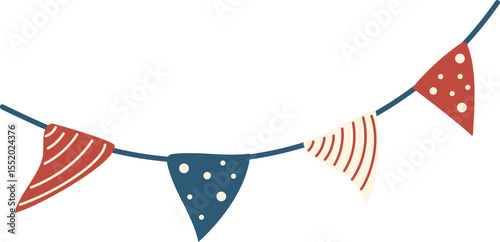 Colorful flag garland bunting illustration for festive occasions. Perfect for party designs, birthday events, carnivals, and holiday decor. Triangular pennants in bright colors, ideal for summer