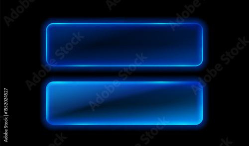 Neon Button frame, set blue color, black background. Vector illustration