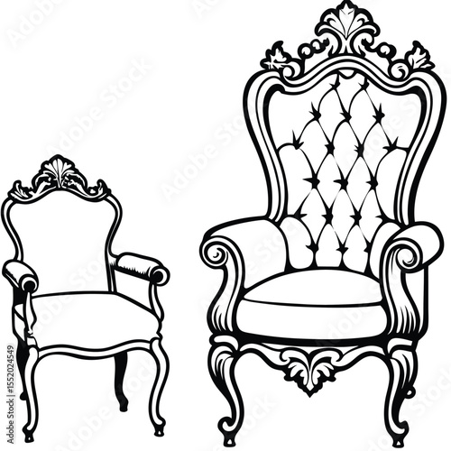 Elegant ornate armchairs in classic style featuring detailed carvings and upholstery perfect for regal interiors