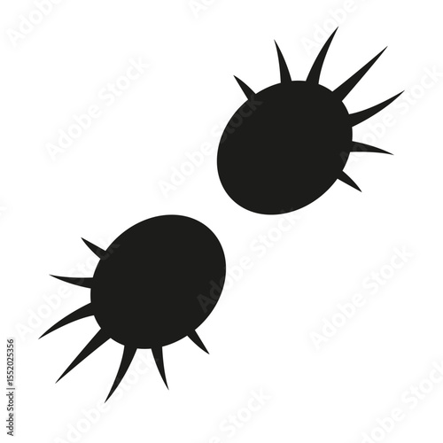 a black and white minimalist icon of two spiky, round cells, depicting cell division or microscopic organisms