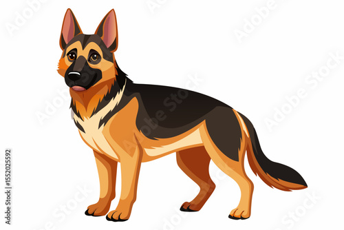 High-quality cartoon illustration of a German Shepherd dog sitting obediently with a friendly expression. Ideal for pet-related designs, educational materials, veterinary branding, dog training conten