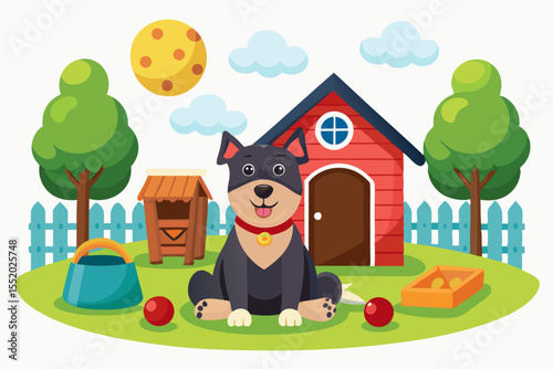 High-quality cartoon illustration of a German Shepherd dog sitting obediently with a friendly expression. Ideal for pet-related designs, educational materials, veterinary branding, dog training conten