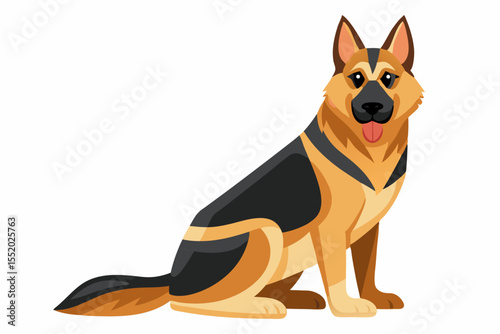 High-quality cartoon illustration of a German Shepherd dog sitting obediently with a friendly expression. Ideal for pet-related designs, educational materials, veterinary branding, dog training conten