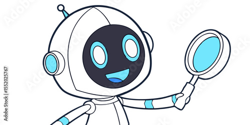 Cartoon Robot Detective Holding Magnifying Glass Smiling and Ready for Investigation on Transparent Background cute cartoon robot detective holding magnifying glass smiling The