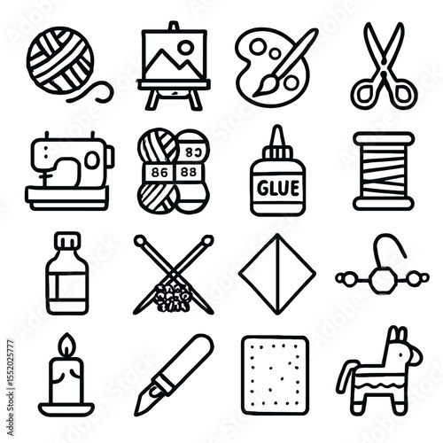 Collection of Hand Drawn Craft and Art Supplies Icons