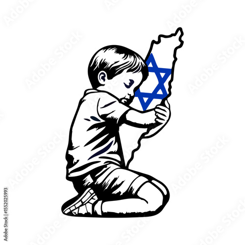 Boy Hugging Map of Israel