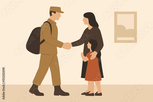 Soldier's Return: Family Welcomes Home a Military Member with Handshake.