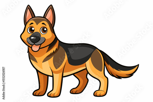 High-quality cartoon illustration of a German Shepherd dog sitting obediently with a friendly expression. Ideal for pet-related designs, educational materials, veterinary branding, dog training conten