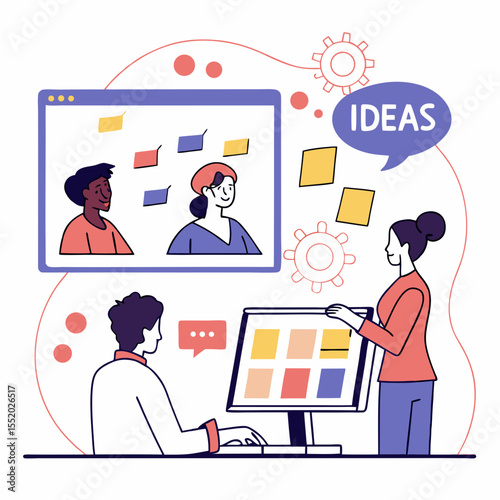 Remote brainstorming session with team members sharing ideas online