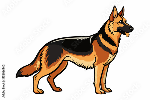 High-quality cartoon illustration of a German Shepherd dog sitting obediently with a friendly expression. Ideal for pet-related designs, educational materials, veterinary branding, dog training conten