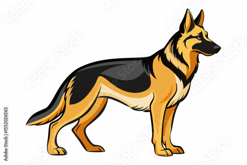 High-quality cartoon illustration of a German Shepherd dog sitting obediently with a friendly expression. Ideal for pet-related designs, educational materials, veterinary branding, dog training conten