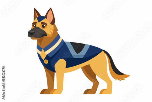 High-quality cartoon illustration of a German Shepherd dog sitting obediently with a friendly expression. Ideal for pet-related designs, educational materials, veterinary branding, dog training conten