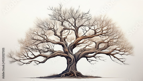 Majestic Leafless Tree Against Soft Sky in Serene Minimalist Nature Setting