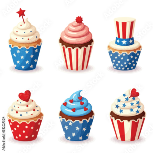 Festive American Themed Cupcakes with Whipped Cream Toppings