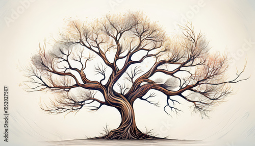 Elegant Artistic Illustration of a Tree in Winter with Intricate Branch Details