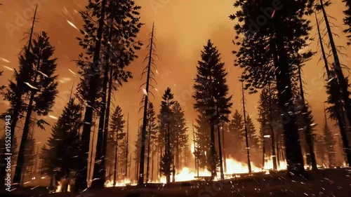 Raging Forest Fire with Tree Silhouettes – Cinematic Wildfire Disaster in  HD