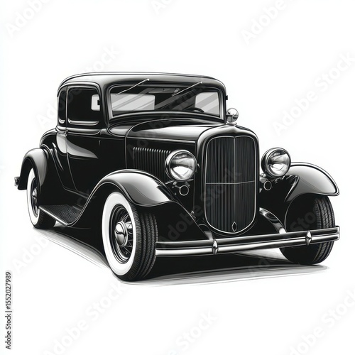 Classic black vintage car displayed in an exhibition, highlighting its timeless design and craftsmanship in a well-lit environment