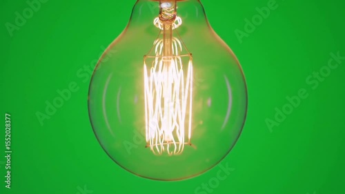 Vintage Edison Bulb Flickering On and Off with Warm Light – Green Screen