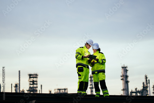 Ταπετσαρία Engineer worker watching work monitor on digital tablet and checking for quality