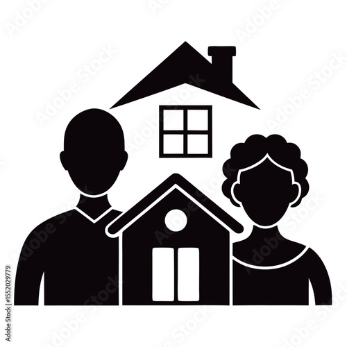 Home, Couple, and Real Estate Solid Icon isolated on white background
