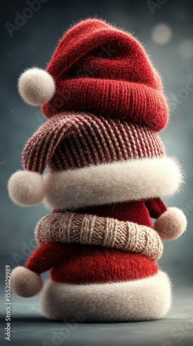 Stacked festive hats in a cozy arrangement perfect for holiday celebrations and winter gatherings