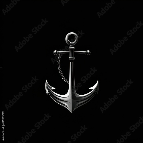 Anchor design on a black background symbolizing strength and stability in maritime culture