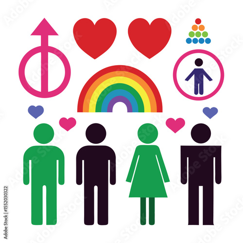  LGBTQ+ Pride and Relationship Symbols Icon Set isolated on white background