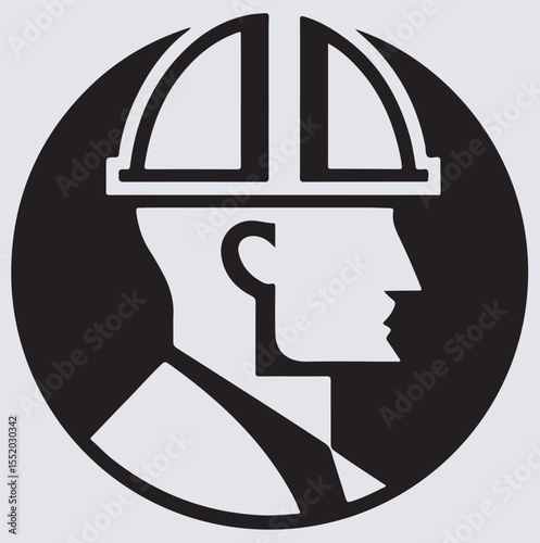 the man in the construction helmet icon silhouette vector art illustration, vector illustration of a helmet with a 