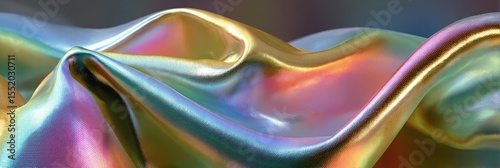 Shimmering fabric displays vibrant colors under soft light in an artistic setting