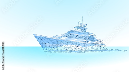 Luxury yacht illustration. Modern ship liner design. Sea travel leisure transport tourism. Light blue gradient background low poly vector