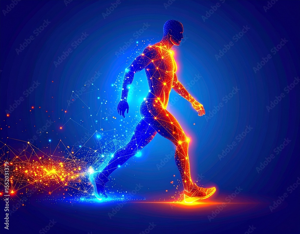 Fototapeta premium Futuristic Runner Dissolving into Digital Particles