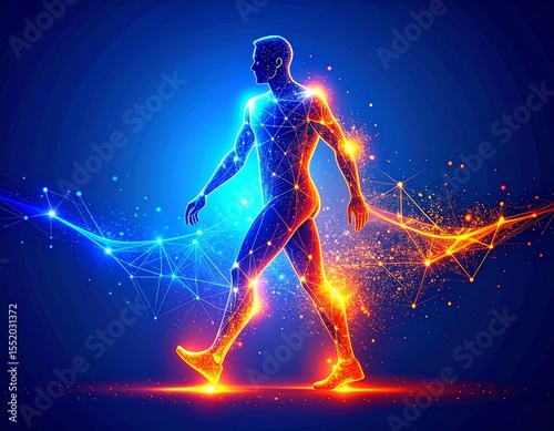 Futuristic Runner Dissolving into Digital Particles