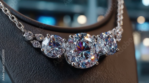 Stunning diamond necklace displayed elegantly against a dark leather background in soft lighting