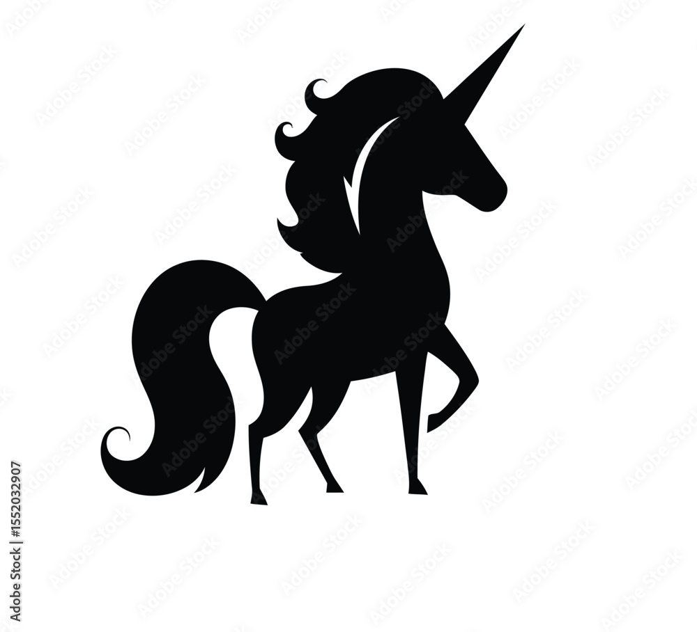 Fototapeta premium cute unicorn silhouette vector illustration white background ,Black &white,flat vector 