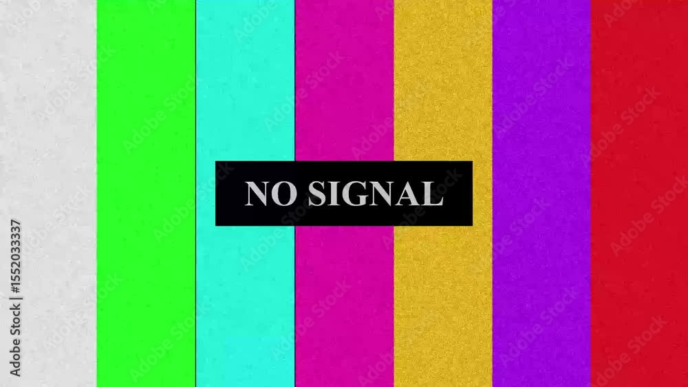 Retro television test screen with no signal message on colorful vertical bars perfect for glitch effects