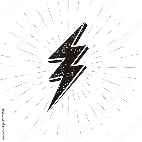 Vintage lightning bolts and sun rays isolated on white background. Lightnings with sunburst effect. Thunderbolt, electric shock sign. Vector illustration.	
